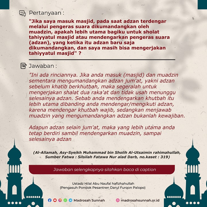 Antara Tahiyyatul Masjid Dan Mendengarkan Adzan