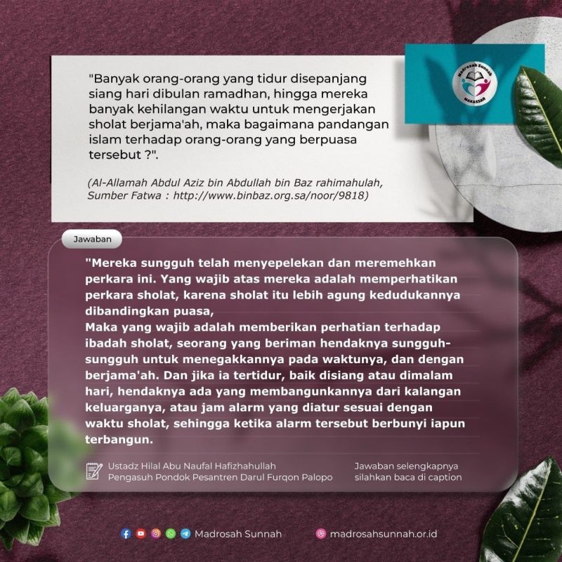 Meninggalkan Sholat Karena Tidur Di Sepanjang Siang Bulan Ramadhan